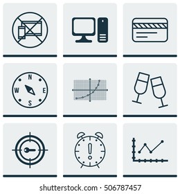 Set Of 9 Universal Editable Icons. Can Be Used For Web, Mobile And App Design. Includes Icons Such As Desktop Computer, Forbidden Mobile, Line Grid And More.