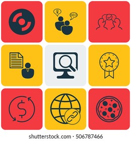 Set Of 9 Universal Editable Icons. Can Be Used For Web, Mobile And App Design. Includes Icons Such As Laptop, Present Badge, Connectivity And More.