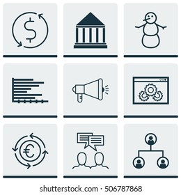 Set Of 9 Universal Editable Icons. Includes Elements Such As Discussion, Education Center, Bars Chart And More.
