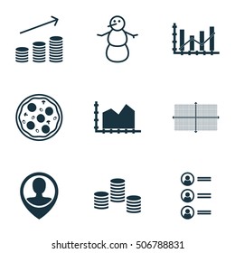 Set Of 9 Universal Editable Icons. Can Be Used For Web, Mobile And App Design. Includes Icons Such As Square Diagram, Employee Location, Sequence Graphics And More.