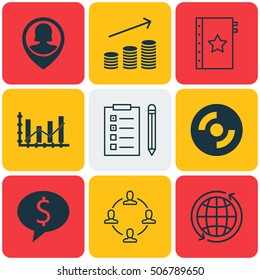 Set Of 9 Universal Editable Icons. Can Be Used For Web, Mobile And App Design. Includes Icons Such As Reminder, Raise Diagram, Collaboration And More.