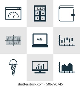 Set Of 9 Universal Editable Icons. Can Be Used For Web, Mobile And App Design. Includes Icons Such As Loading Speed, Financial, Sequence Graphics And More.