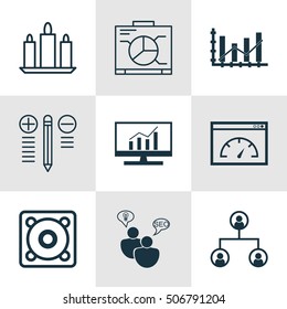 Set Of 9 Universal Editable Icons. Can Be Used For Web, Mobile And App Design. Includes Icons Such As Loading Speed, SEO Brainstorm, Music And More.