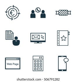 Set Of 9 Universal Editable Icons. Can Be Used For Web, Mobile And App Design. Includes Icons Such As Currency Recycle, Sweet, Website And More.