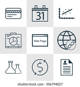 Set Of 9 Universal Editable Icons. Can Be Used For Web, Mobile And App Design. Includes Icons Such As Curriculum Vitae, Board, Connectivity And More.
