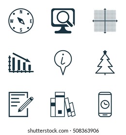 Set Of 9 Universal Editable Icons. Can Be Used For Web, Mobile And App Design. Includes Icons Such As Decorated Tree, Fail Graph, Locate And More.
