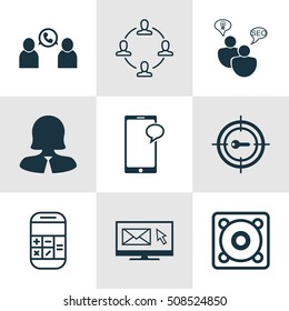 Set Of 9 Universal Editable Icons. Can Be Used For Web, Mobile And App Design. Includes Icons Such As Newsletter, Music, Calculation And More.
