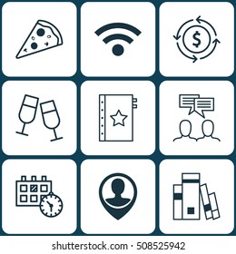 Set Of 9 Universal Editable Icons. Can Be Used For Web, Mobile And App Design. Includes Icons Such As Money Recycle, Employee Location, Appointment And More.