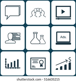 Set Of 9 Universal Editable Icons. Can Be Used For Web, Mobile And App Design. Includes Icons Such As Certificate, Successful Investment, Digital Media And More.