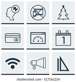 Set Of 9 Universal Editable Icons. Can Be Used For Web, Mobile And App Design. Includes Icons Such As Measurement, Wireless, Loading Speed And More.