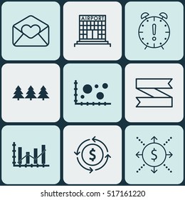 Set Of 9 Universal Editable Icons. Can Be Used For Web, Mobile And App Design. Includes Icons Such As Money, Time Management, Greeting Email And More.