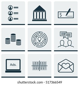 Set Of 9 Universal Editable Icons. Can Be Used For Web, Mobile And App Design. Includes Icons Such As Money, Sinus Graph, Education Center And More.