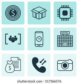 Set Of 9 Universal Editable Icons. Can Be Used For Web, Mobile And App Design. Includes Icons Such As Cellular Data, Chip, Report And More.