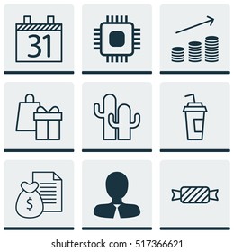 Set Of 9 Universal Editable Icons. Can Be Used For Web, Mobile And App Design. Includes Icons Such As Report, Sweet, Date And More.