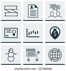 Set Of 9 Universal Editable Icons. Can Be Used For Web, Mobile And App Design. Includes Elements Such As Stock Market, Winter, Money Navigation And More