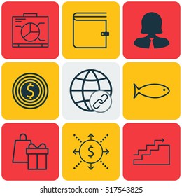 Set Of 9 Universal Editable Icons. Can Be Used For Web, Mobile And App Design. Includes Icons Such As Shopping, Growth, Connectivity And More.