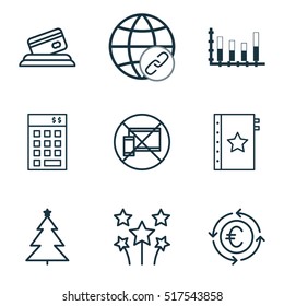 Set Of 9 Universal Editable Icons. Can Be Used For Web, Mobile And App Design. Includes Icons Such As Festive Fireworks, Segmented Bar Graph, Credit Card And More.