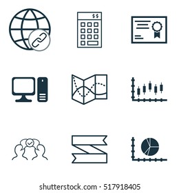 Set Of 9 Universal Editable Icons. Can Be Used For Web, Mobile And App Design. Includes Icons Such As Stock Market, Circle Graph, Connectivity And More.
