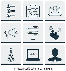 Set Of 9 Universal Editable Icons. Can Be Used For Web, Mobile And App Design. Includes Elements Such As Manager, SEO Brainstorm, Board And More.