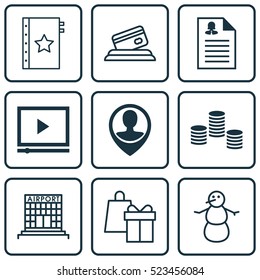 Set Of 9 Universal Editable Icons. Can Be Used For Web, Mobile And App Design. Includes Elements Such As Credit Card, Employee Location, Airport Construction And More.