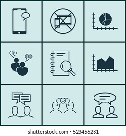 Set Of 9 Universal Editable Icons. Can Be Used For Web, Mobile And App Design. Includes Elements Such As Forbidden Mobile, Discussion, Sequence Graphics And More.