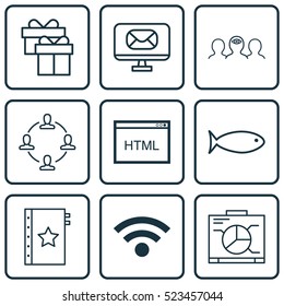 Set Of 9 Universal Editable Icons. Can Be Used For Web, Mobile And App Design. Includes Elements Such As Present, Email, Wireless And More.