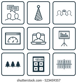Set Of 9 Universal Editable Icons. Can Be Used For Web, Mobile And App Design. Includes Elements Such As Social Profile, Birthday Hat, Loading Speed And More.