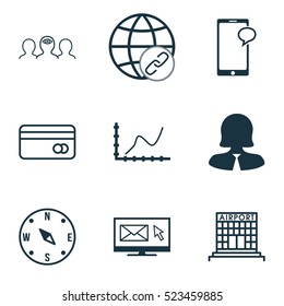 Set Of 9 Universal Editable Icons. Can Be Used For Web, Mobile And App Design. Includes Elements Such As Locate, Business Woman, Newsletter And More.