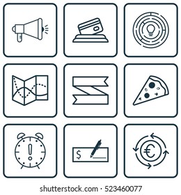 Set Of 9 Universal Editable Icons. Can Be Used For Web, Mobile And App Design. Includes Elements Such As Credit Card, Innovation, Media Campaign And More.