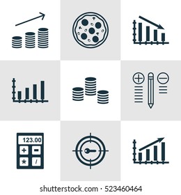 Set Of 9 Universal Editable Icons. Can Be Used For Web, Mobile And App Design. Includes Elements Such As Keyword Marketing, Dynamics, Fail Graph And More.
