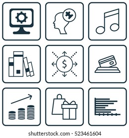 Set Of 9 Universal Editable Icons. Can Be Used For Web, Mobile And App Design. Includes Elements Such As Shopping, Crotchets, Credit Card And More.