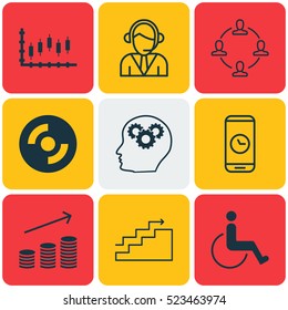 Set Of 9 Universal Editable Icons. Can Be Used For Web, Mobile And App Design. Includes Elements Such As Growth, Stock Market, Brain Process And More.