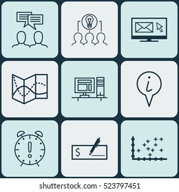 Set Of 9 Universal Editable Icons. Can Be Used For Web, Mobile And App Design. Includes Elements Such As Info Pointer, Bank Payment, Road Map And More.