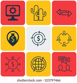 Set Of 9 Universal Editable Icons. Can Be Used For Web, Mobile And App Design. Includes Elements Such As Collaboration, Money Recycle, Crossroad And More.