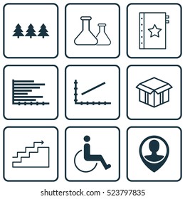 Set Of 9 Universal Editable Icons. Can Be Used For Web, Mobile And App Design. Includes Elements Such As Chemical, Accessibility, Employee Location And More.
