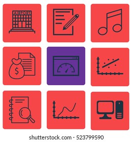 Set Of 9 Universal Editable Icons. Can Be Used For Web, Mobile And App Design. Includes Elements Such As Airport Construction, Loading Speed, Analysis And More.