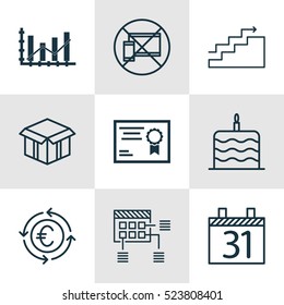 Set Of 9 Universal Editable Icons. Can Be Used For Web, Mobile And App Design. Includes Elements Such As Growth, Raise Diagram, Certificate And More.