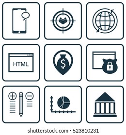 Set Of 9 Universal Editable Icons. Can Be Used For Web, Mobile And App Design. Includes Elements Such As Circle Graph, Education Center, Security And More.