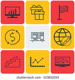 Set Of 9 Universal Editable Icons. Can Be Used For Web, Mobile And App Design. Includes Elements Such As Computer, Connectivity, Growth And More.
