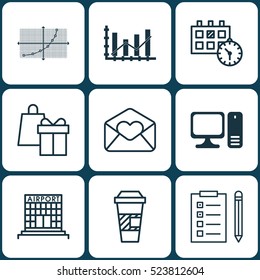 Set Of 9 Universal Editable Icons. Can Be Used For Web, Mobile And App Design. Includes Elements Such As Appointment, Greeting Email, Shopping And More.