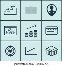 Set Of 9 Universal Editable Icons. Can Be Used For Web, Mobile And App Design. Includes Elements Such As Coins Growth, Square Diagram, Growth And More.