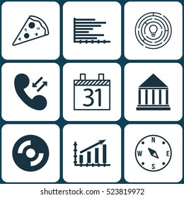 Set Of 9 Universal Editable Icons. Can Be Used For Web, Mobile And App Design. Includes Elements Such As Education Center, Blank Cd, Date And More.