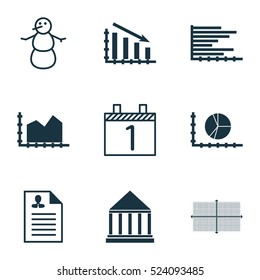 Set Of 9 Universal Editable Icons. Can Be Used For Web, Mobile And App Design. Includes Elements Such As Winter, Circle Graph, Square Diagram And More.