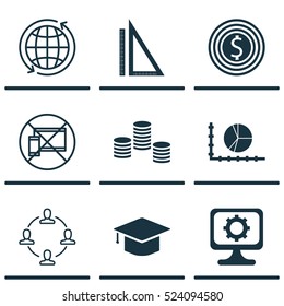 Set Of 9 Universal Editable Icons. Can Be Used For Web, Mobile And App Design. Includes Elements Such As Measurement, Collaboration, Circle Graph And More.