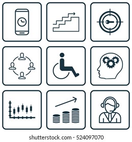Set Of 9 Universal Editable Icons. Can Be Used For Web, Mobile And App Design. Includes Elements Such As Keyword Marketing, Operator, Growth And More.