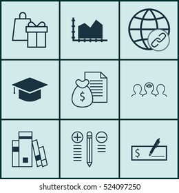 Set Of 9 Universal Editable Icons. Can Be Used For Web, Mobile And App Design. Includes Elements Such As Graduation, Shopping, Connectivity And More.