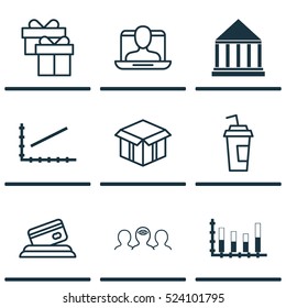 Set Of 9 Universal Editable Icons. Can Be Used For Web, Mobile And App Design. Includes Elements Such As Education Center, Social Profile, Line Graph And More.