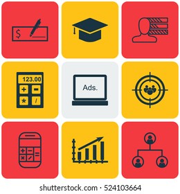 Set Of 9 Universal Editable Icons. Can Be Used For Web, Mobile And App Design. Includes Elements Such As Financial, Focus Group, Profit Graph And More.
