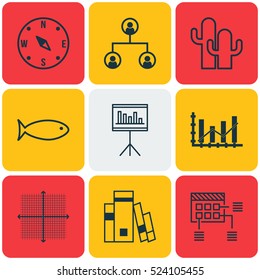 Set Of 9 Universal Editable Icons. Can Be Used For Web, Mobile And App Design. Includes Elements Such As Cacti, Presentation, Tree Structure And More.