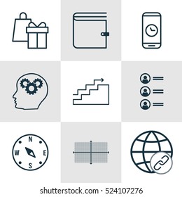 Set Of 9 Universal Editable Icons. Can Be Used For Web, Mobile And App Design. Includes Elements Such As Growth, Job Applicants, Call Duration And More.